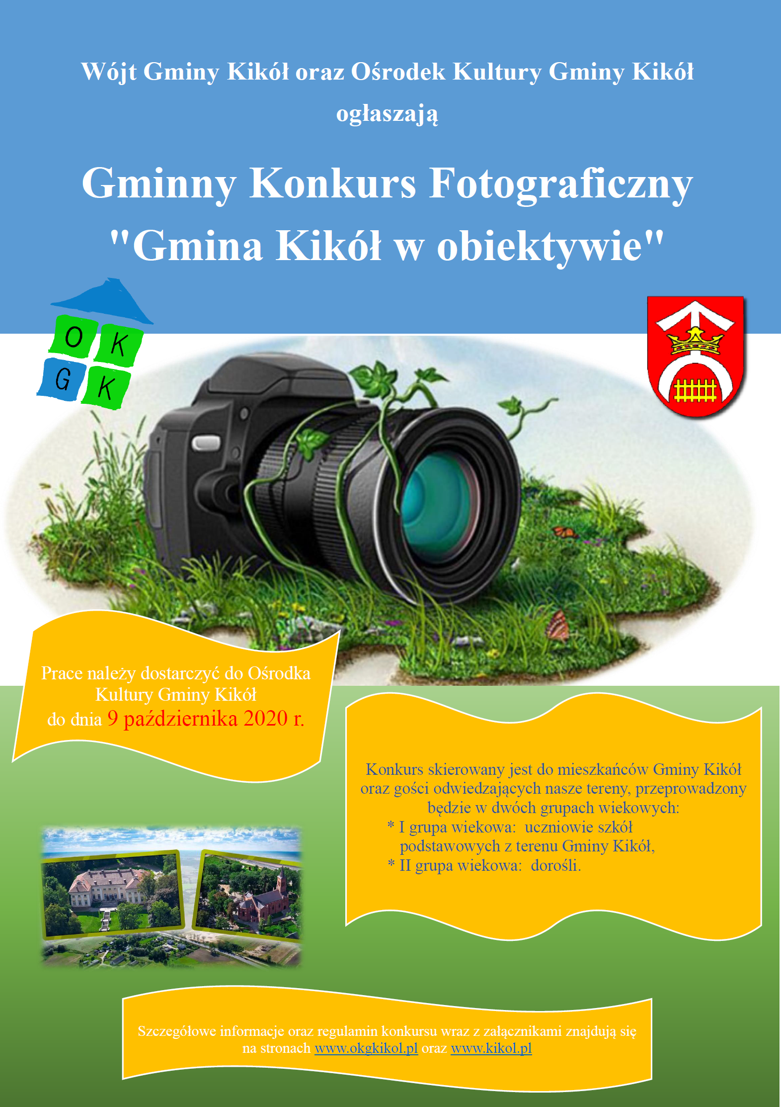 Plakat zawierający zdjęcie aparatu herb gminy Kikół