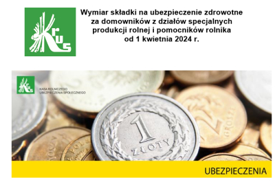 Wymiar składki na ubezpieczenie zdrowotne za domowników z działów specjalnych produkcji rolnej i pomocników rolnika  od 1 kwietnia 2024 r.