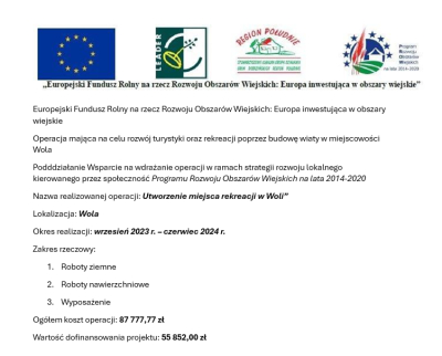 Utworzenie miejsca rekreacji w Woli”