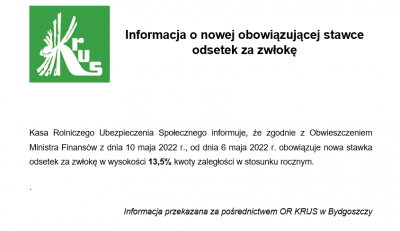 Informacja o nowej obowiązującej stawce odsetek za zwłokę