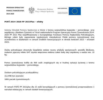 POPŻ 2014-2020 PP 2021Plus – efekty