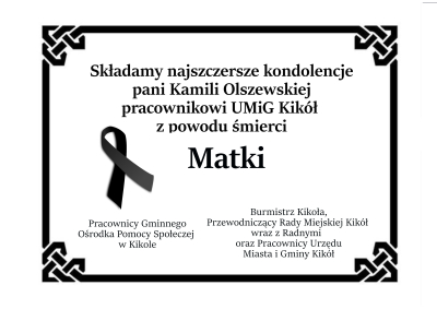 Kondolencje dla pani Kamili Olszewskiej