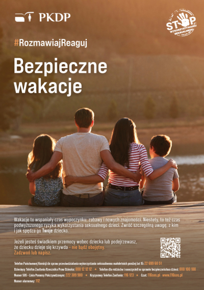 Kampania Państwowej Komisji do spraw przeciwdziałania wykorzystaniu seksualnemu małoletnich poniżej lat 15 &quot;Bezpieczne wakacje&quot; plakat