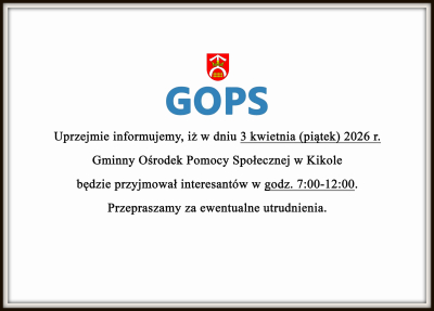 zmiana godzin pracy GOPS Kikół