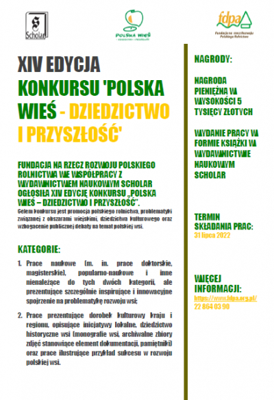 XIV EDYCJA KONKURSU &#039;POLSKA WIEŚ - DZIEDZICTWO I PRZYSZŁOŚĆ&#039;