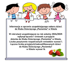 Informacja w sprawie uzupełniającego naboru dzieci do Klubu Dziecięcego „Poziomka” w Kikole