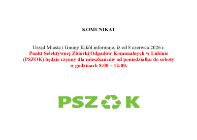 Harmonogram funkcjonowania PSZOK-u w Lubinie