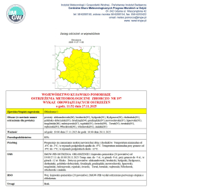 OSTRZEŻENIA METEOROLOGICZNE ZBIORCZO NR 197
