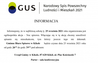 25 września 2021 rok NOC SPISOWA GMINA KIKÓŁ