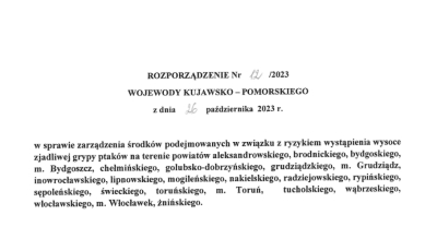 ROZPORZĄDZENIE w sprawie zarządzenia środków podejmowanych w związku z ryzykiem wystąpienia wysoce zjadliwej grypy ptaków.