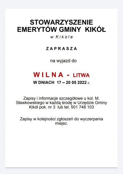 Informacja o wycieczce