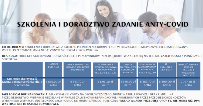 CO OFERUJEMY: SZKOLENIA I DORADZTWO Z ZAKRESU PODNOSZENIA KOMPETENCJI W OBSZARACH TEMATYCZNYCH REKOMENDOWANYCH W CELU PRZECIWDZIAŁANIA NEGATYWNYM SKUTKOM KORONAWIRUSA