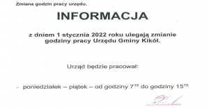 Zmiana godzin pracy  Urzędu Gminy w Kikole