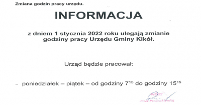 Zmiana godzin pracy  Urzędu Gminy w Kikole