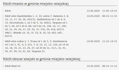 Informacja o planowanych wyłączeniach prądu