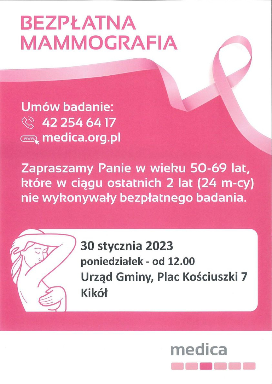 Zapraszamy na bezpłatne badanie mammograficzne w dniu 30 stycznia od godz. 12.00