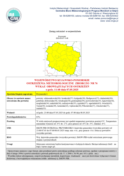 OSTRZEŻENIA METEOROLOGICZNE ZBIORCZO NR 76