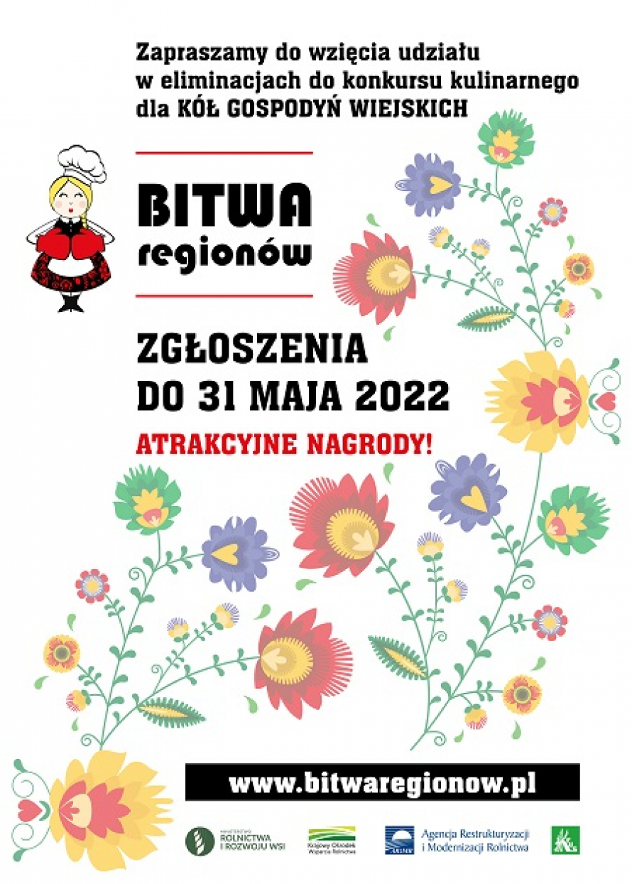 plakat konkursu kulinarnego  dla Kół Gospodyń Wiejskich  „Bitwa Regionów”