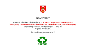 Komunikat dot. funkcjonowania PSZOK w Lubinie