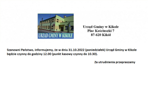 Informacja godziny pracy Urzędu Gminy w Kikole