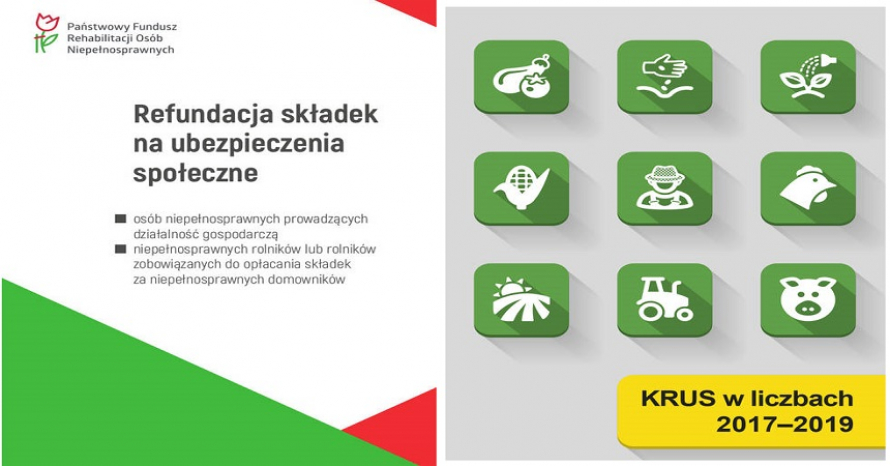 broszury: KRUS w liczbach, Możliwość refundacji składek dla niepełnosprawnych rolników  i domowników