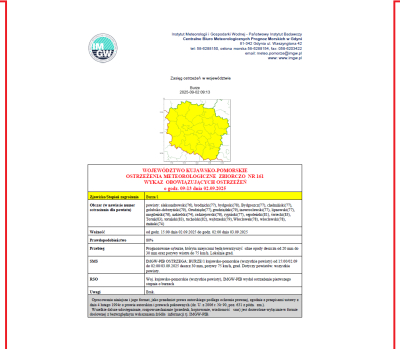 OSTRZEŻENIE METEOROLOGICZNE NR 161