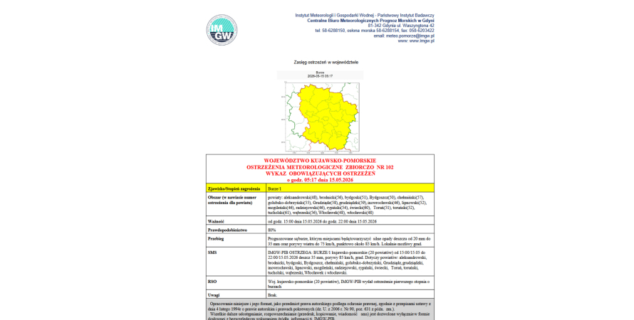 OSTRZEŻENIA METEOROLOGICZNE ZBIORCZO NR 102
