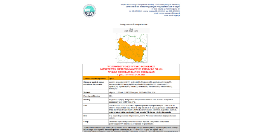 OSTRZEŻENIA METEOROLOGICZNE ZBIORCZO NR 129