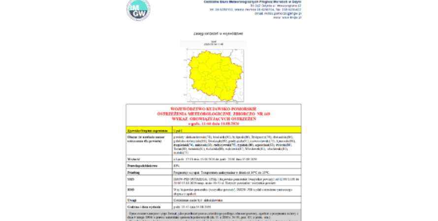 OSTRZEŻENIA METEOROLOGICZNE ZBIORCZO NR 169