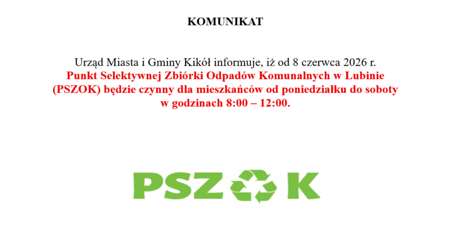 Harmonogram funkcjonowania PSZOK-u w Lubinie