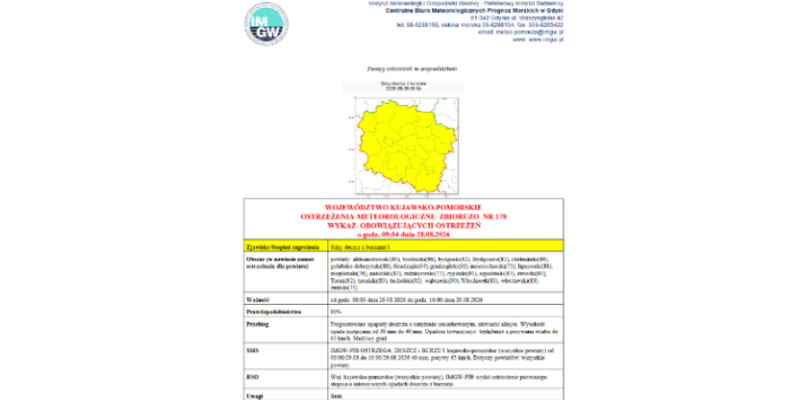 OSTRZEŻENIA METEOROLOGICZNE ZBIORCZO NR 178