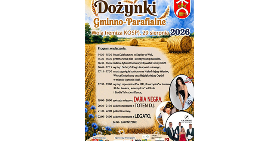 Zaproszenie na Dożynki Gminno-Parafialne w Woli