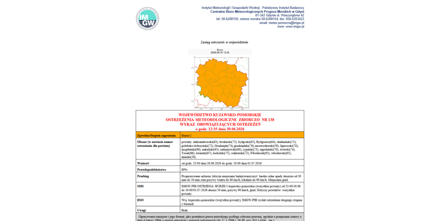 OSTRZEŻENIA METEOROLOGICZNE ZBIORCZO NR 138